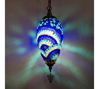 Agteruo Turkish Moroccan Mosaic Pendant light Handmade Primary Color Glass Shade Classic Bohemian Arabic style Hanging Light Ceiling Pendant Lamp Fixture chandelier for bar Restaurant,blue b