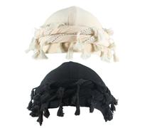 Agturber 2pcs Turban for Men Women Satin Lined Durag Head Wrap Vintage Modal Twist Halo Turban with Tassel, Black&beige, One Size