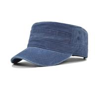 Agturber Unisex Cadet Army Cap Vintage Washed Cotton Military Hat Adjustable Flat Top Baseball Cap, Blue, One Size
