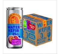 Agua de Madre Water Kefir (Raspberry & Passionfruit) with Live Cultures, Gut Health Drink, Low Calorie, Vegan, No Artificial Sweeteners, 24 x 250ml Cans