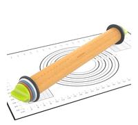 Aguegro Rolling Pin with Adjustable Thickness Ring and Silicone Baking Mat for Baking, Fondant,Pizza,Pie,Cookies,Pastries,13.6"Wooden Rolling Pin Dough Roller with 4 Multi-Color Thickness Rings