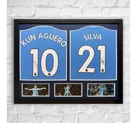 Aguero and Silva Dual Signed Manchester City Shirt - Framed