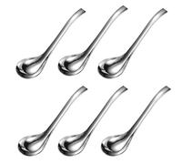 Aguoqwen 6Pcs Chinese Spoon Round Spoon With Curved Handle Stainless Steel Spoon Thickened Soup Spoons for Soup Cereals Or Food
