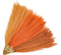 Agusbagli 30pcs Orange Pampas Grass, 21.6in Fluffy Faux Colored Pompas Grass Short Artificial Orange Pampas Stems Vase Filler Fall Flower Arrangement for Home Wedding Centerpieces Autumn Bohe Decor