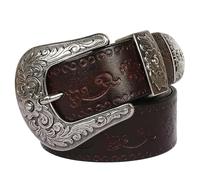AGUTALITHIC 105-150cm Extra Long Western Belt, Women's Men's Cowgirl Cowboy Genuine Leather Strap with Floral Embossed Buckle(150cm/waist:52"~54", Coffee)