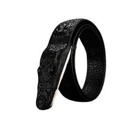 AGUTALITHIC Alligator Backbone Skin Pattern Embossed Leather Belt Strap for Men, Handmade Crocodile Head Engraved Snap Buckle(120cm/47, Black)