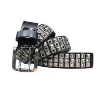 AGUTALITHIC Double Prong Studded Belts for Men Women, Western Cowboy Cowgirl Leather Strap With Pyramid Studs Hollow Rivets(115cm/45, Black)