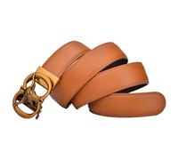 AGUTALITHIC Double Row Stitch Leather Ratchet Belt - 1 3/8" (35mm) Strap Engraved Longhorn Bull Cattle Head Automatic Buckle(120cm/47, Orange)