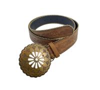 AGUTALITHIC Floral Embossed Studded Belt for Men Women Solid Brass Western Buckle Cowboy Cowgirl Leather Strap for Daily Wear(100cm/39, E)