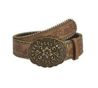AGUTALITHIC Floral Embossed Studded Belt for Men Women Solid Brass Western Buckle Cowboy Cowgirl Leather Strap for Daily Wear(120cm/47, F)