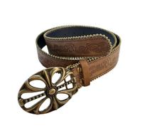 AGUTALITHIC Floral Embossed Studded Belt for Men Women Solid Brass Western Buckle Cowboy Cowgirl Leather Strap for Daily Wear(110cm/43, B)