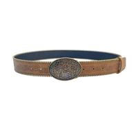 AGUTALITHIC Floral Embossed Studded Belt for Men Women Solid Brass Western Buckle Cowboy Cowgirl Leather Strap for Daily Wear(100cm/39, C)