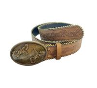 AGUTALITHIC Floral Embossed Studded Belt for Men Women Solid Brass Western Buckle Cowboy Cowgirl Leather Strap for Daily Wear(100cm/39, D)