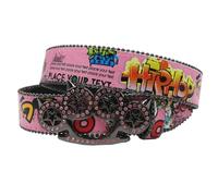 AGUTALITHIC Graffiti Pattern Western Belt for Women Men,Shining Cat's Claw Hollow Rhinestones Studded Buckle Punk Waist Strap(115cm/45, Pink)
