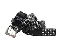 AGUTALITHIC Grommet Studded Belts for Women Men, Four-Jaw Square Rivets Leather Strap with Double Holes & Prong Roller Buckle(105cm/41, Black)