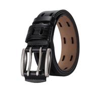 AGUTALITHIC Heavy Duty Full Grain Leather Belt-1 3/8" Wide Double Prong Buckle, Two Holes Handmade Work or Casual Belts for Jeans(120cm/47, Black)