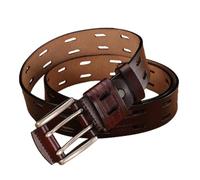 AGUTALITHIC Heavy Duty Full Grain Leather Belt-1 3/8" Wide Double Prong Buckle, Two Holes Handmade Work or Casual Belts for Jeans(120cm/47, Coffee)