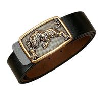 AGUTALITHIC Herren Damen Druckknöpfe Ledergürtel Große Größen Extra Lang Freizeit Taillengürtel Mit Rechteckige Schnalle Schnitzen tiger(140cm/55, Black-Gold)