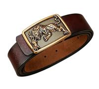AGUTALITHIC Herren Damen Druckknöpfe Ledergürtel Große Größen Extra Lang Freizeit Taillengürtel Mit Rechteckige Schnalle Schnitzen tiger(120cm/47, Brown-Gold)