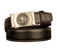 AGUTALITHIC Men Ratchet Dress Black Belt With Roaring Lion's Head Decorative Stereoscopic Automatic Click Buckle Replaceable(125cm/49, Silver)