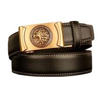 AGUTALITHIC Men Ratchet Dress Black Belt With Roaring Lion's Head Decorative Stereoscopic Automatic Click Buckle Replaceable(115cm/45, Gold)