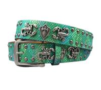 AGUTALITHIC Men Women Scorpion Round Rivet Genuine Leather Belt Unisex Punk Rock Studded Strap with Scratch Resistant Buckle(105cm/41, Green)