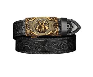 AGUTALITHIC Men Women Slide Ratchet Belt Embossed Black Strap Automatic Ratchet Buckle Engraved Animals of the Chinese Zodiac(105cm/41, Rabbit)