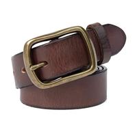 AGUTALITHIC Men's 38mm Casual Jean Belt,Real Solid Cowhide Leather Handmade Waist Strap with Bronze Metal Single Prong Buckle(105cm/waist:35", Coffee)