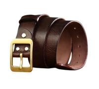 AGUTALITHIC Men's 38mm Classic Solid Brass Square Buckle Genuine Leather Belt, Casual Every Day Jeans Handmade Vintage Strap(105cm/41, Coffee)