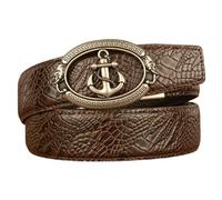 AGUTALITHIC Men's Comfort Ratchet Dress Belt With Carved Silver Hollow Anchor Elephant Head Automatic Click Buckle, 35mm Wide(110cm/43, Brown)