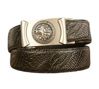 AGUTALITHIC Mens Leather Crocodile Claw Pattern Ratchet Belt with Automatic Silver Buckle Engraved Animals for Business Dress(110cm/43, Lion)