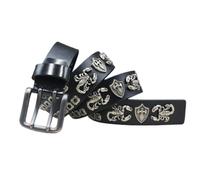 AGUTALITHIC Mens Womens Double Grommet Hollow Belt Vintage Punk Rock Scorpion Shield Rivets Leather Strap Double Prong Buckle(115cm/45, Black)