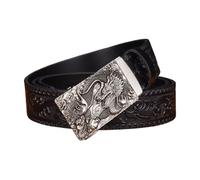 AGUTALITHIC Mens Womens Ratchet Belt Engraved Silver Dragon Pattern Automatic Slide Buckle Western Cowboy Handmade Waistband(115cm/45, Black)