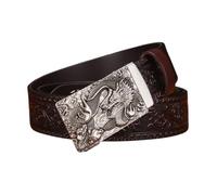 AGUTALITHIC Mens Womens Ratchet Belt Engraved Silver Dragon Pattern Automatic Slide Buckle Western Cowboy Handmade Waistband(115cm/45, Brown)