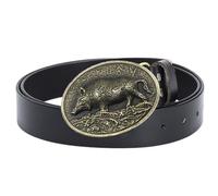 AGUTALITHIC Mens Womens Western Cowboy Classic Leather Belt with Wild Boar Pig Printed Embossed Engraved Vintage Oval Buckle(125cm/49, Black)