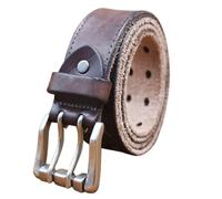 AGUTALITHIC Men's Work Belt, Heavy Duty Full Grain Leather Vintage Distressed Double Prong Roller Buckle,2 Holes Waist Strap(110cm/43, Coffee)