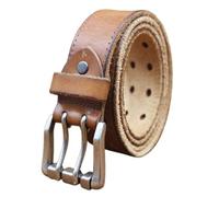 AGUTALITHIC Men's Work Belt, Heavy Duty Full Grain Leather Vintage Distressed Double Prong Roller Buckle,2 Holes Waist Strap(115cm/45, Brown)