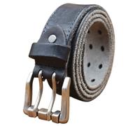 AGUTALITHIC Men's Work Belt, Heavy Duty Full Grain Leather Vintage Distressed Double Prong Roller Buckle,2 Holes Waist Strap(115cm/45, Black)