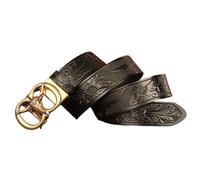 AGUTALITHIC Ratchet Embossed Belt with Bull Head Slide Automatic Golde Buckle Longhorn Engraved Western Strap for Jeans Pants(110cm/43, Black)