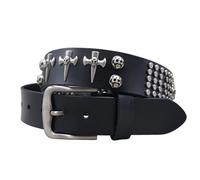 AGUTALITHIC Studded Belt Metal Punk Rock Rivet in Circular Arrangement Cross Stud and Skull Genuine Black Leather Waist Strap(105cm/41, Black)