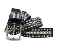 AGUTALITHIC Studded Grommet Belt Metal Punk Rock Round Pentagram Hollow Rivet Leather Strap Gothic Accessories for Jean Pants(115cm/45, Black)