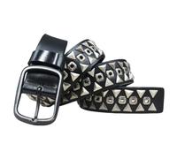 AGUTALITHIC Studded Leather Belt Gothic Punk Rock Waist Strap with Grommet Hollow Bright Metal Triangle Pyramid for Women Men(125cm/49, Black)