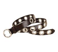 AGUTALITHIC Studded Y2K Snap Belt Goth Punk Rock Hollow Round Rivets Double Grommet Circle Buckle 2.6cm Thin Strap for Women (110cm/43, Coffee)