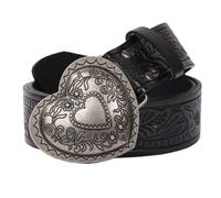 AGUTALITHIC Western Leather Belts For Men Women Cowboy Cowgirl Engraved Heart Love Shape Silver Buckle Strap For Jeans Pants(125cm/49, Black)