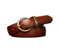 AGUTALITHIC Women 2.4cm Wide Thin Belts for Jeans Dresses Pants Ladies Skinny Leather Strap with Solid Brass Circular Buckle(120cm/47, Brown)