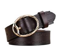 AGUTALITHIC Women Embossed Western Belt for Jean Pants Engraved Flower Fashion Gold Hollow Oval Buckle Ladies 3cm Waist Strap(105cm/41, Coffee)