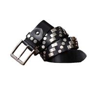 AGUTALITHIC Women Men Studded Leather Belt, Punk Rock Bright Circle Rectangle Rivet Strap Accessories for Jeans Pants Dresses(120cm/47, Black)