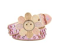 AGUTALITHIC Women Multi-color Rhinestone Snap Belt Studded Western Cowgirl Shiny Sequin Strap with Rotatable Sunflower Buckle(105cm/waist:35", Pink)