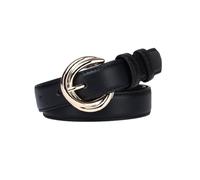 AGUTALITHIC Women Stitching Leather Belt for Jeans Dresses Fashion Unique Circular Shape Gold Buckle Ladies 2.4cm Waist Strap(100cm/39, Black)