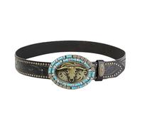 AGUTALITHIC Women Western Floral Studded Embossed Belt Vintage Country Strap for Cowgirl Ladies with Turquoise Carved Buckle(112cm/44.09", A)